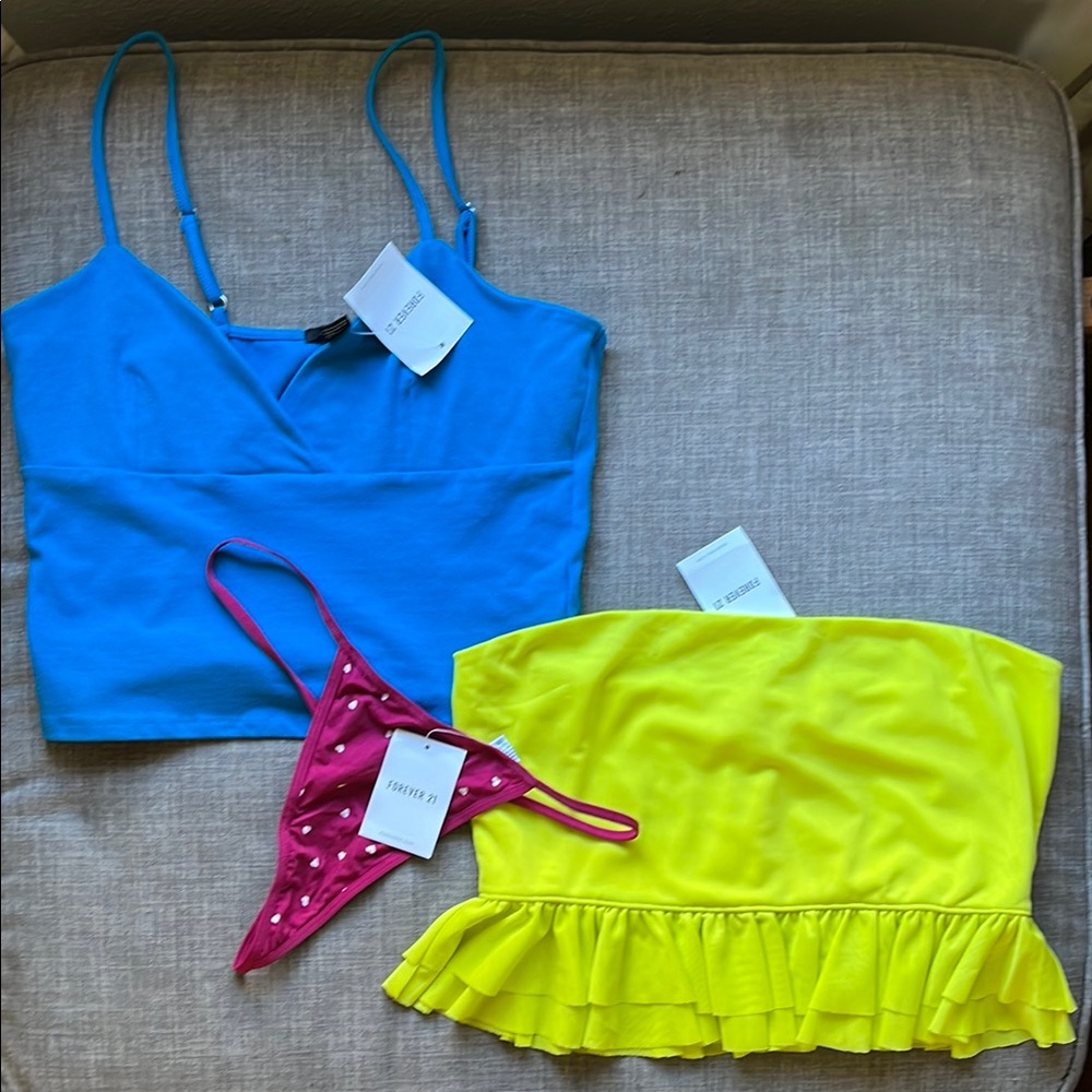 Forever 21 Summer Cropped Tank and Tube Tops with Thong Underwear NWT XL